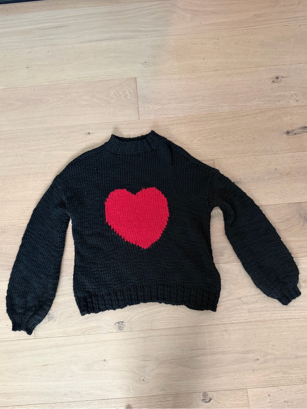 Make & Model Black Knit Mock Neck Heart Sweater